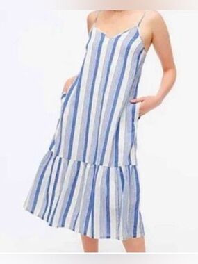 J. Crew Factory Striped Cotton Gauze Maxi Dress - Pockets & Adj. Straps